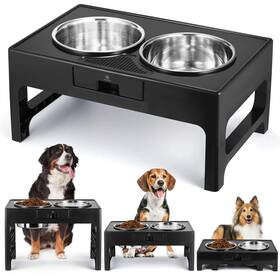Lapensa 768679472466 Elevated Dog Bowls Stainless Steel Raised Deep Bowl With Adjustable Stan