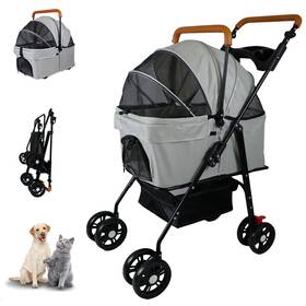 Laushery 692878566933 Pet Stroller With Storage Basket And Cup Holder Folding Dog Foldab
