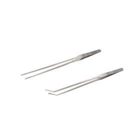 Y-1042 Lgege 2pcs Long Handle Stainless Steel Straight And Curved Tweezers Silver