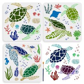 Diy-ma0004-80 Mayjoydiy 3pcs Sea Turtle Stencil 11.8 11.8inch Large Creature Stencils