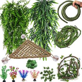Y1165 Mechpia 12 Pieces Bearded Dragon Tank Accessories Reptile Hammock Plants And Vines Terr