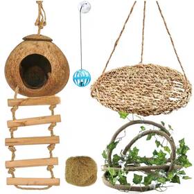 Misopily 744759958464 15 Inch Type 2 Reptile Vines And Plants Coconut Hut Shell With Ladder Hideout Cav