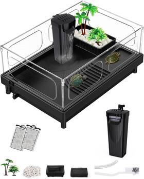 Moonorange 313041351346 Small Turtle Tank Aquarium Acrylic Terrarium With Basking Platform Bottom Dra