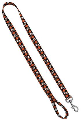 Moose Pet Wear 848862024808 Leash 1 Inch X 6ft Oregon State - Orange Black Argyle