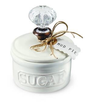 4781004 Mud Pie Door Knob Sugar Bowl White 5.85h X 6.7l 6.35w