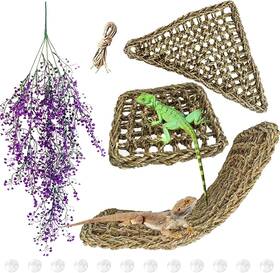 Muyg 711181808070 4pcs Hammock For Reptile Tank Natural Seagrass Bearded Dragon Lizard Lounger Ju