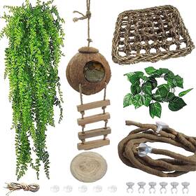 Bqn030-m Muyg 6pcs Crested Gecko Coconut Hut Lizard Coco Den With Ladder And Reptile Hammo