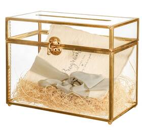 20210622001 Ncyp Small 9.8 X 5.6 7.7 Inch Wedding Glass Cards Box With Slot - Gold Enve