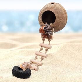 Jjxykltwj001 Neeenn Hermit Crab Climbing Toy Natural Coconut Reptile Hideout With Ladder Hang Inch