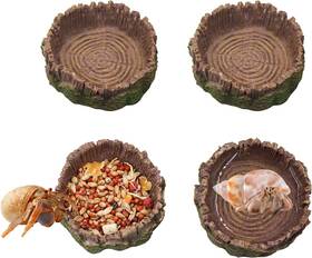 Szjjxwsw001 Neeenn 4 Pack Hermit Crab Water Dish Food Bowl Resin Tree Trunk Reptile Grey