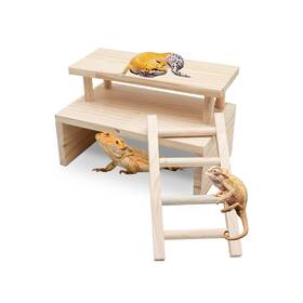 Xyscdltpt024 Neeenn Bearded Dragon Hide Cave Wooden Double Layer Reptile Hideout With Climbing L