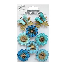 Arcadia-79578 Nicole Crafts 3 Pack Little Birdie Arcadia Paper Flowers 8/pkg-aqua Medley