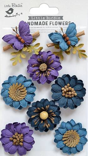 Arcadia-79579 Nicole Crafts 3 Pack Little Birdie Arcadia Paper Flowers 8/pkg-purple Passion