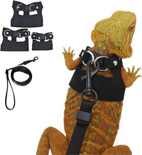 Lz-2mleash Nobrand Adjustable Leather Lizard Harness And Leash Set For Reptiles 3 Pack Black