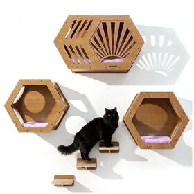 Oli Goods 199284903678 Modern Hexagonal Cat Wall Shelf System 6-piece Wood Mounted Furnitu