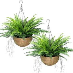 Pffl01 Pabrey 2 Set Artificial Hanging Ferns Planters Outdoor Fake Plants Uv Resi