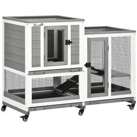 Pawhut 196393250174 Indoor Rabbit Hutch Three Story Wooden Cage Bunny Runs Wheels Water
