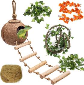 Pet Hercocci-us 313042219256 Leopard Gecko Tank Accessories Coconut Shell Ladder Hideout Hole Repti