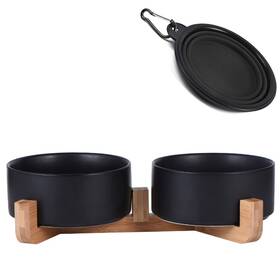 Petygooing 796345807359 Ceramic Dog Cat Bowls Set With Stand Black Pet Food And Water Bowl