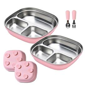 Blx-02501 Pillpioneer 2 Pack Stainless Steel Kids Plates With Suction 7.68 Inch Spill-proof... Fast Ship