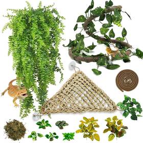 Hl0025-1 Pinvnby 14 Pcs Reptile Plants Sets Bearded Dragon Hammock Terrarium Hanging