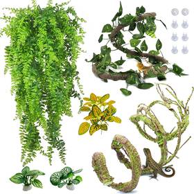 Hl0045-2 Pinvnby 7 Pcs Reptile Plants Vine Terrarium Hanging Flexible Climbing Artificial Lea