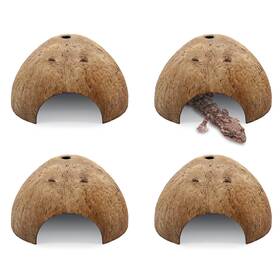 Lh0005-4 Pinvnby 4 Pcs Natural Coconut Reptile Hideouts Lizard Coco Hut Hermit Crab Aquari