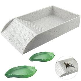 Quaocens 797447906421 3 Pcs Tortoise Food Dish With Ramp And Water Bowl Gray Reptile