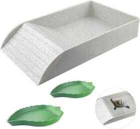Xj-21 Quaocens 3 Pcs Tortoise Food Dish With Ramp And Water Bowl Gray Reptile Bo