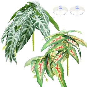 1397-qus Quozuo 2 Pack Reptile Plants For Terrarium Artificial Leaves Habitat Decorations Wi