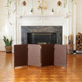 Ss2fiber-moc-4p Red Lantern 2 Ft. Short Woven Fiber Folding Screen - 4 Panel Dark Mocha