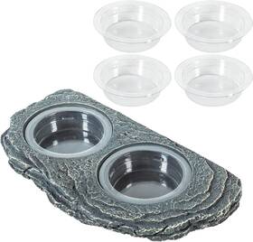 Reptizoo 313030581587 Reptile Magnetic Feeder Ledge Double Bowl Food Dish With 6pcs