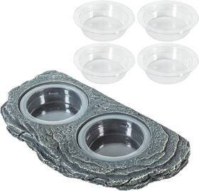 Reptizoo 744759898623 Reptile Magnetic Feeder Ledge Double Bowl Food Dish With 6pcs