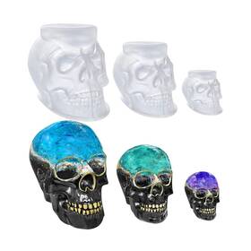 Rw-mo-069-0930 Resinworld Set Of Large Medium Small 3d Skull Resin Molds Flexible Clear