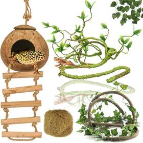 La222 Runania - Us Crested Gecko Tank Accessories Reptile Vines And Plants Coco Hut Coconut Shell