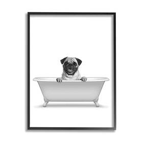 Stupell Industries 197658069500 Pug Dog In Tub Bathroom Pet Framed Giclee Art Design By Annalisa Latella