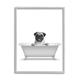 Stupell Industries 197658069517 Pug Dog In Tub Bathroom Pet Framed Giclee Art Design By Annalisa Latella