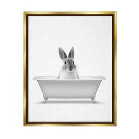 Stupell Industries 197658254968 Bunny Peeking Bathtub Pet Framed Floater Canvas Wall Art