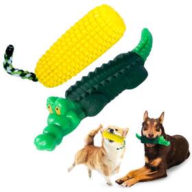 Superdogtoys 628942842399 Dog Chew Toys For Aggressive Chewers 2 Pack Cartoon Alligator And Corn-shape