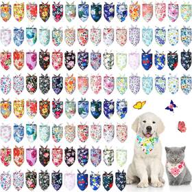 Sweetude 445012989913 100 Pcs Floral Dog Bandanas Summer Flower Triangle Scarf Adjustable Cos