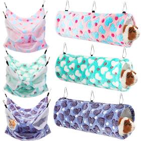 61104 Sweetude 6 Pcs Rat Hammock Set Ferret Hanging Tunnel 3 Tier Guinea Pig Hammocks Hideou