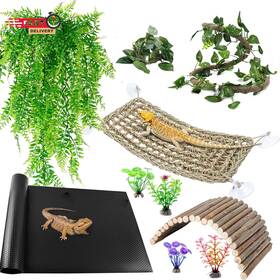 Tankmatdecor 726084533493 Bearded Dragon Tank Accessories Reptile Mat Hammock Plants Bridge Jungle Climbe