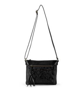 108039 The Sak Womens Sanibel Leather Mini Crossbody Bag Black Floral Embossed Ii