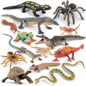 Tl078 Thinkbay 14pcs Reptile Animal Figurines Toys Amphibians Diorama With Axolotl Horned