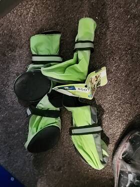 5250565 Top Paw Green And Gray Reflective Waterproof Dog Boots Xl New