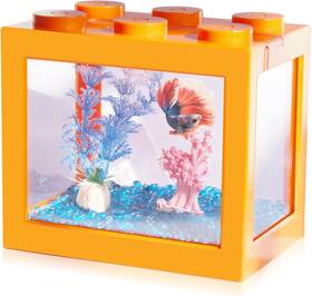 Tank-l-2022 Tsxurepaw Small Betta Fish Tank Stackable Mini Aquarium Kit 3/5 Orange