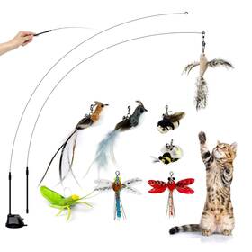 Cup2 Ttcat 972613113245 Cat Feather Toys With 1 Suction Wands8pcs Birds And Insects Simulati
