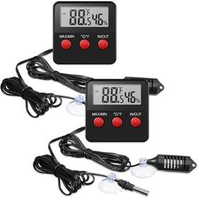 462642 Weewooday 2 Pcs Reptile Thermometer And Humidity Gauge Black