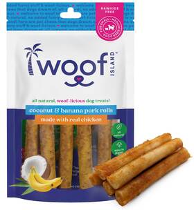 Woof Island 850028213964 Coconut And Banana Pork Rolls - Healthy Natural Dog Treats Rawhide Free