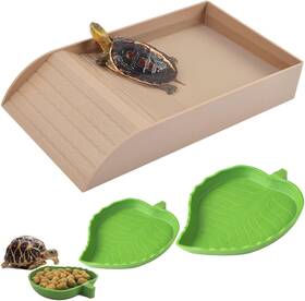 Xdonef 711181072723 3pcs Tortoise Food Dish With Ramp And Basking Platform Leaf Water